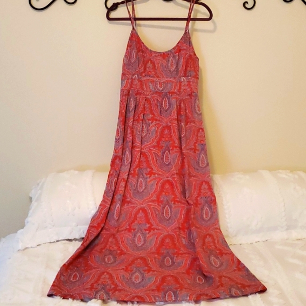 J. Crew Coral and Purple Paisley Maxi Dress